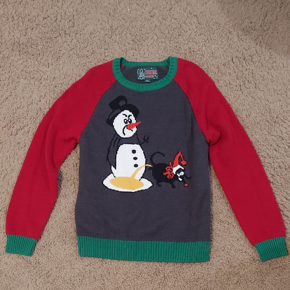 Ugly Christmas Sweater Red and Gray Crewneck